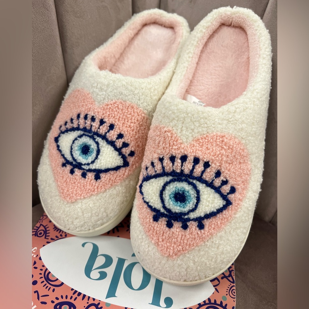 Evil Eye Pink Heart Slippers